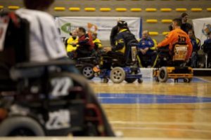 Un'immagine delle fasi finali del Campionato 2011-2012 di wheelchair hockey, svoltesi a Lignano Sabbiadoro (Udine)
