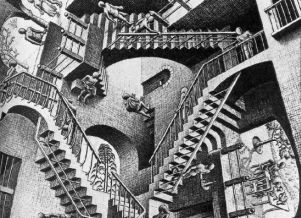 Maurits Cornelis Escher, "Casa di scale", 1951, particolare
