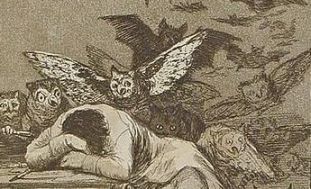 Francisco Goya, Il sonno della ragione genera mostri, 1797 (particolare)