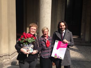 Mara Maionchi, Carla Garbagnati Crosti e Alessandro Santaniello, 20 marzo 2014, Milano