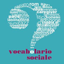 Punto interrogativo composto da varie parole e sotto la scritta "vocabolario sociale"