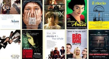 Collage di locandine di film o telefilm in cui si parla di sindrome di Asperger