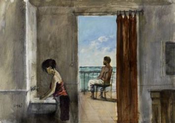 Alberto Sughi,  Il balcone sul mare, 1995 Collezione Villa Franceschi, Musei Provincia di Rimini