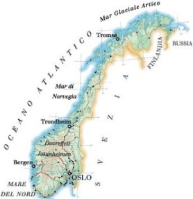 Cartina fisica della Norvegia