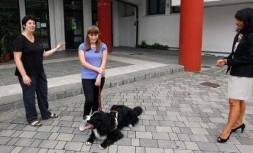 Francesca, ipovedente, con il suo cane guida Ice Tea al Liceo Curiel di Padova