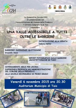 Locandina dell'incontro di Taio (Trento) del 6 novembre 2015