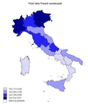 ISTAT: distribuzione dei posti letto nei presìdi residenziali al 31/12/2013