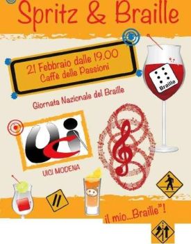 Locandina dell'evento "Spritz & Braille", Modena, 21 febbraio 2016