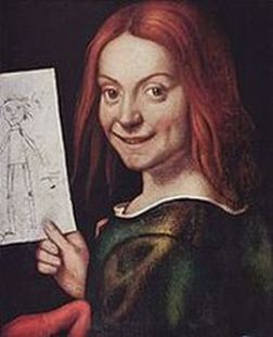 Giovanni Francesco Caroto, "Fanciullo con disegno" (o "Giovane con disegno di pupazzo")