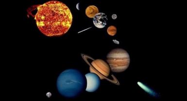 Realizzazione grafica con il sole e i pianeti del sistema solare