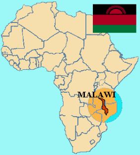 Figura dell'Africa, con evidenza (e bandiera) del Malawi