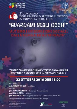 Locandina del convegno del 22 ottobre 2016 a Belluno "Guardami negli occhi"