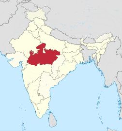 Carta dell'India (evidenziato in rosso il Madhya Pradesh)