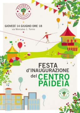 Locandina della festa inaugurale del Centro Paideia a Torino, 14 giugno 2018
