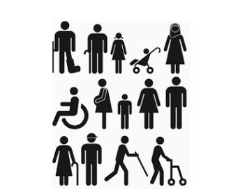 Simboli di varie categorie di persone in diverse condizioni di mobilità