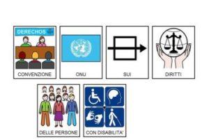 Particolare della pagina iniziale della Convenzione ONU sui Diritti delle Persone con Disabilità tradotta in CAA (Comunicazione Aumentativa Alternativa)