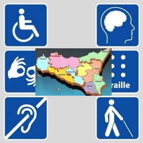 Mappa della Sicilia con loghi della disabilità
