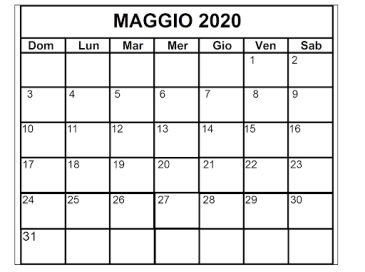 Calendario del mese di maggio 2020