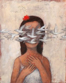 Ofra Amit, "Donna con stormo di uccelli"