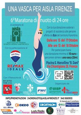 Locandina della maratona di nuoto "Una vasca per AISLA Firenze"