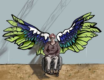 "Donna con disabilità con le ali"
