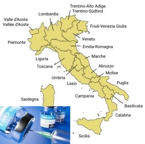 Elaborazione grafica con Regioni d'Italia e vaccino anti-Covid