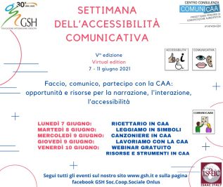 Locandina Settimana Accessibilità Comunicativa di GSH, 7-11 giugno 2021