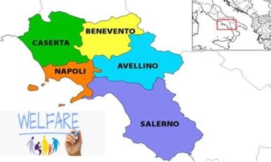 Le Province della Campania. In basso la scritta welfare