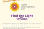 Il manifesto della Giornata Mondiale della Sclerodermia di domani, 29 giugno, promossa dalla FESCA, la Federazione delle Associazioni Europee della Sclerodermia, all'insegna del messaggio "Find the light to Bloom"(letteralmente “Trova la luce per sbocciare”)