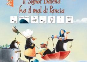 La copertina del libro in simboli "Il Signor Balena ha il mal di pancia"