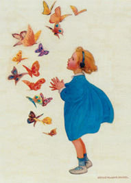 Disegno di bambina con farfalle
