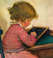 Disegno di bambina che scrive su una lavagna