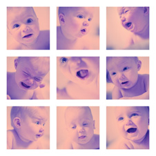 Immagine con una serie di primi piani di neonati