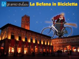 La locandina ufficiale della «Befana in bicicletta», promossa a Bologna dagli Amici di Luca