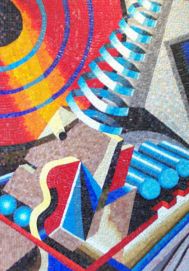 L'opera a mosaico realizzata dall'Officina dell'Arte di Pordenone, ispirata al futurista Fortunato Depero
