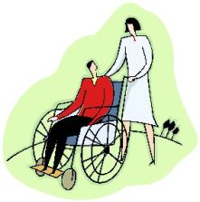 Disegno che rappresentanza l'assistenza ad una persona con disabilità