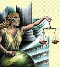 Disegno raffigurante la Giustizia, bendata con la bilancia in mano
