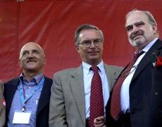 Da sinistra Luigi Angeletti, Guglielmo Epifani e Savino Pezzotta, segretari generali di UIL, CGIL e CISL