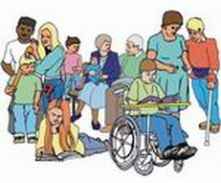 Disegno raffigurante varie persone con diverse disabilità