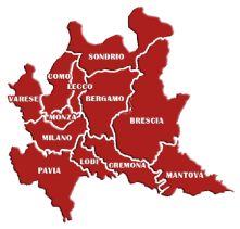 Mappa della Lombardia, con evidenziazione delle Province