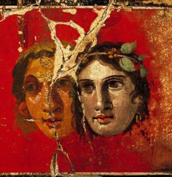 Museo Archeologico Nazionale di Napoli: affresco con maschere dionisiache staccato da Pompei