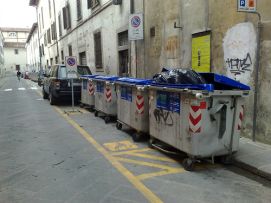 In questo caso i cassonetti dei rifiuti non ostruiscono le rampe - come denunciato rispetto a Napoli - ma sono stati collocati direttamente sui parcheggi per disabili...