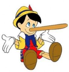 Disegno del Pinocchio della Disney, con il naso molto lungo