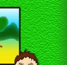 Disegno su sfondo verde con testa di bimbo che appare in basso