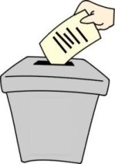 Il disegno di una mano che deposita la scheda in un'urna elettorale