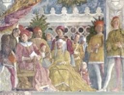 Andrea Mantegna, Parete Ovest della Camera degli Sposi nel Palazzo Ducale di Mantova: «La Duchessa di Mantova con la sua nana» (particolare), 1465-1474