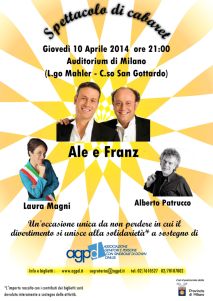 Locandina dello spettacolo di cabaret del 10 aprile 2014 a Milano, in favore dell'AGPD