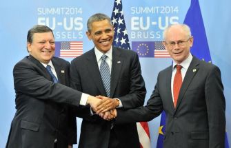 José Barroso, Barack Obama e Herman Van Rompuy. Bruxelles, marzo 2014