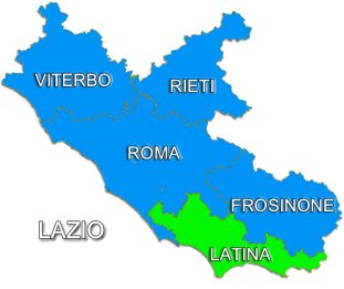 Mappa del Lazio, con evidenziata la Provincia di Latina
