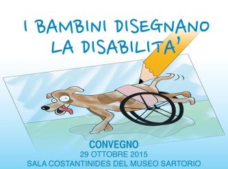 Immagine del manifeston del convegno "I bambini disegnano la disabilità", Trieste, 29 ottobre 2015
